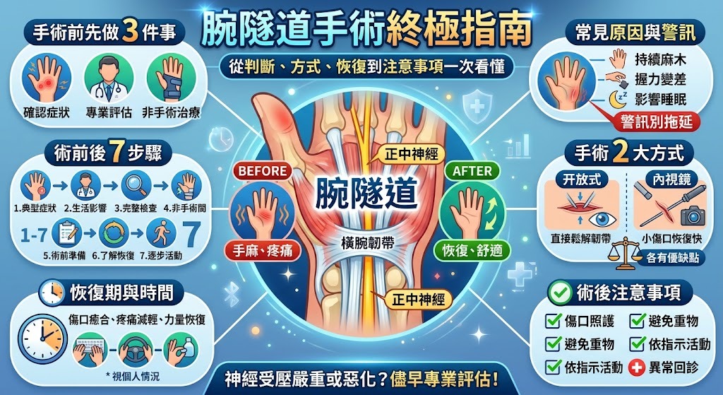 腕隧道手術怎麼做？症狀判斷、手術方式、恢復時間與術後注意事項一次看